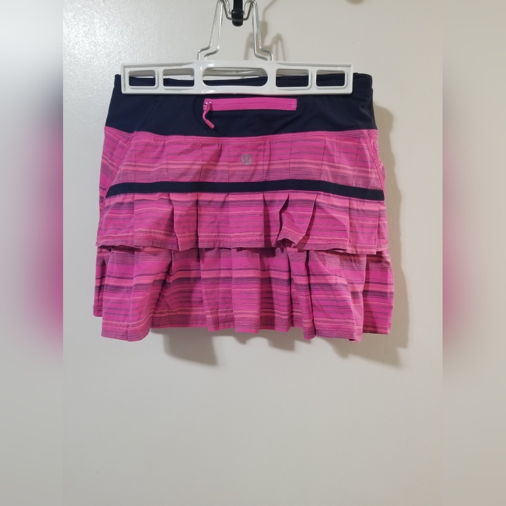 Lululemon Pace Setter Skirt Pow Pink Stripe Rare Run Tennis Lulu Collector 2 - Picture 1 of 11